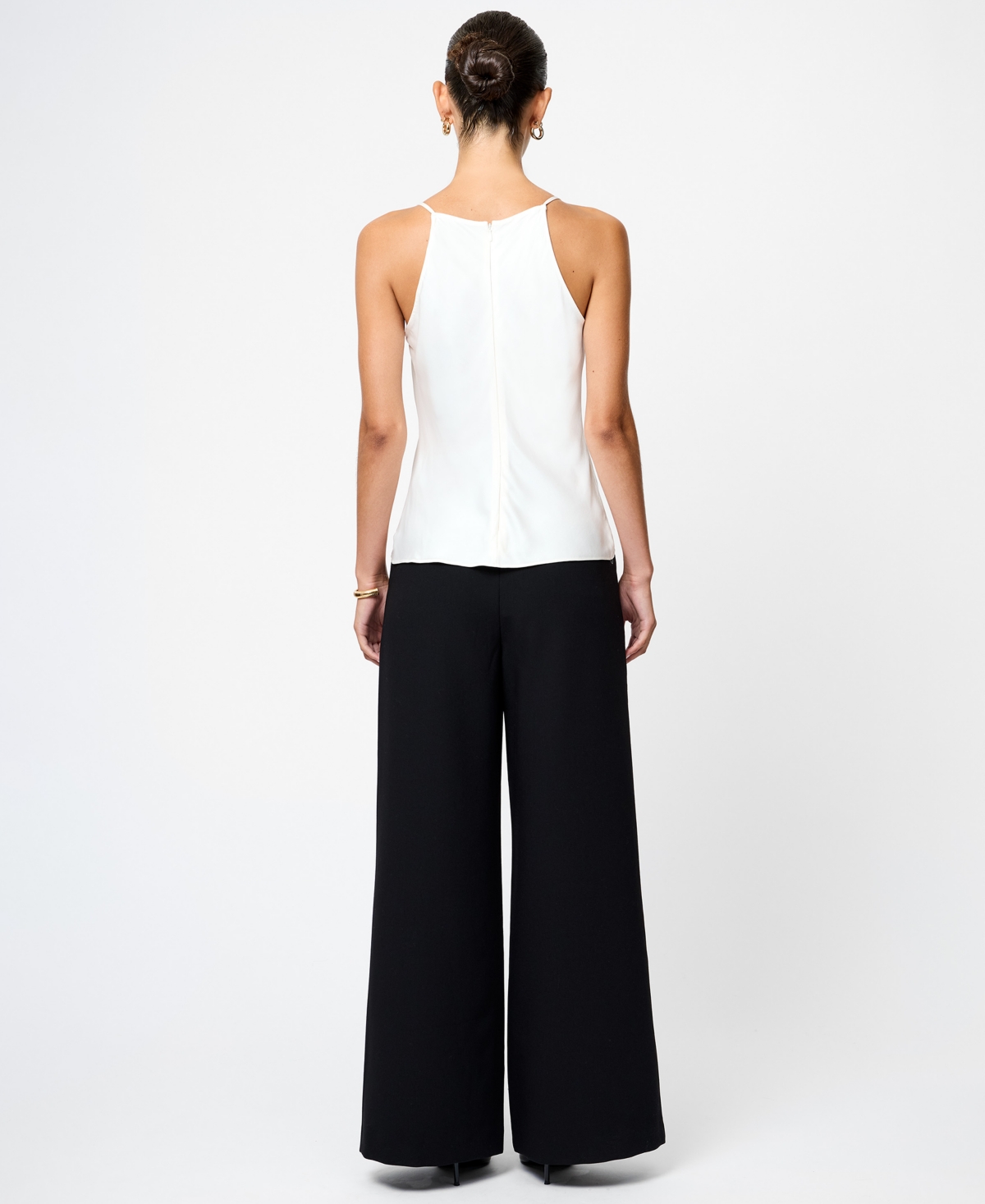 French Connection Ennis Satin Cowl Neck Top In White