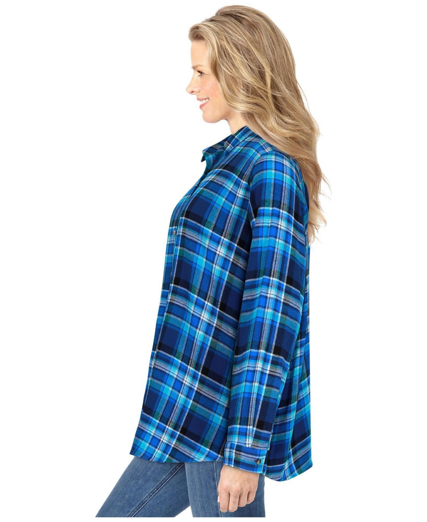 Женская рубашка Woman Within Within Soft Cotton Flannel, цвет: Кобальтовый клетчатый — фото 3