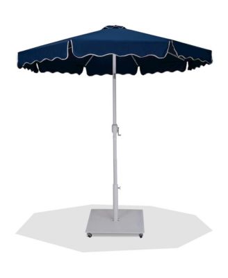 Amalfi Navy With Cream Piping / Matte White Metal Patio Umbrella with Base Sets
