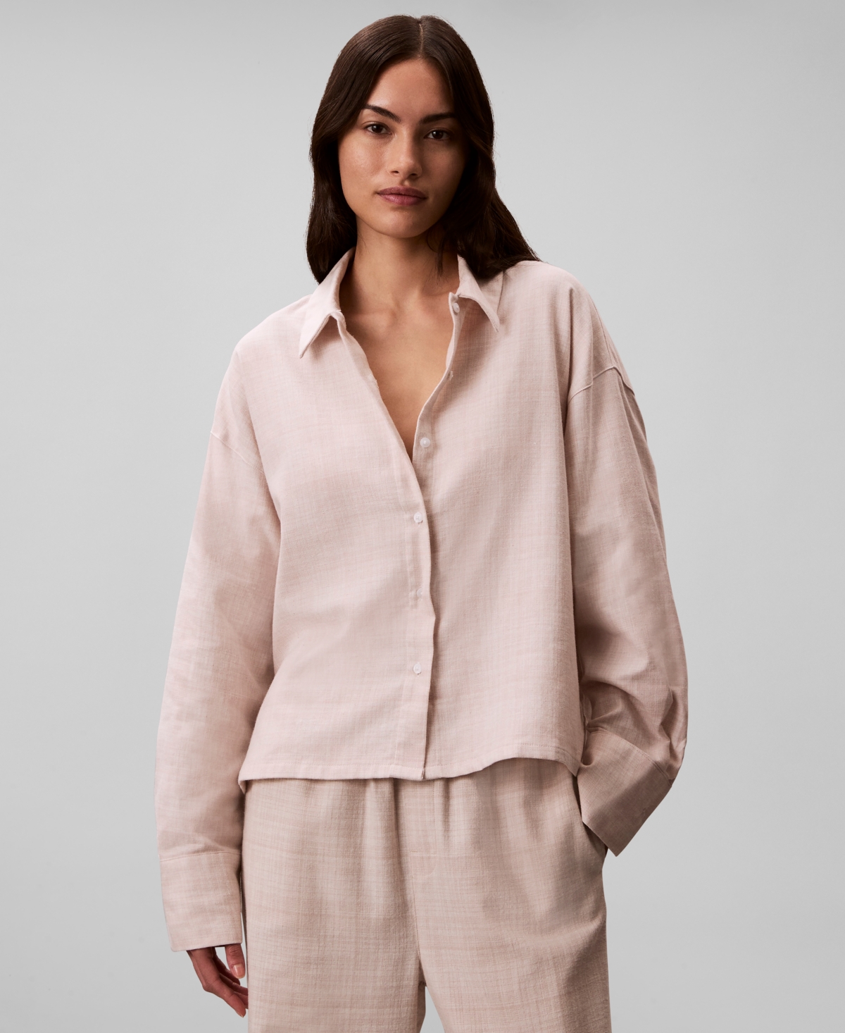 Calvin Klein Women's Plaid Collar Neck Long Sleeve Sleep Shirt