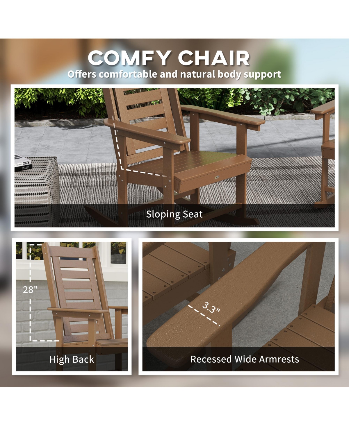 Outsunny 2 Outdoor Rocking Chairs, Hdpe High Back Patio Rockers