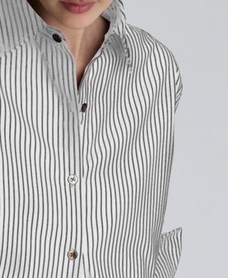 Women's Oversized Pinstripe Boyfriend Button-Front Shirt