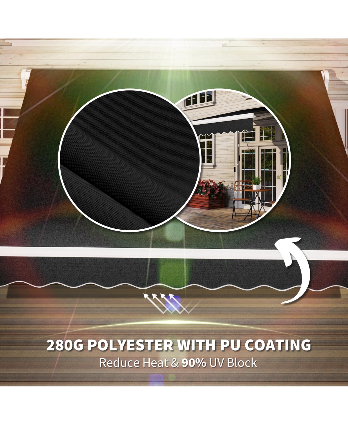 Outsunny 8' x 6.6' Patio Retractable Awning, Manual Sun Shade