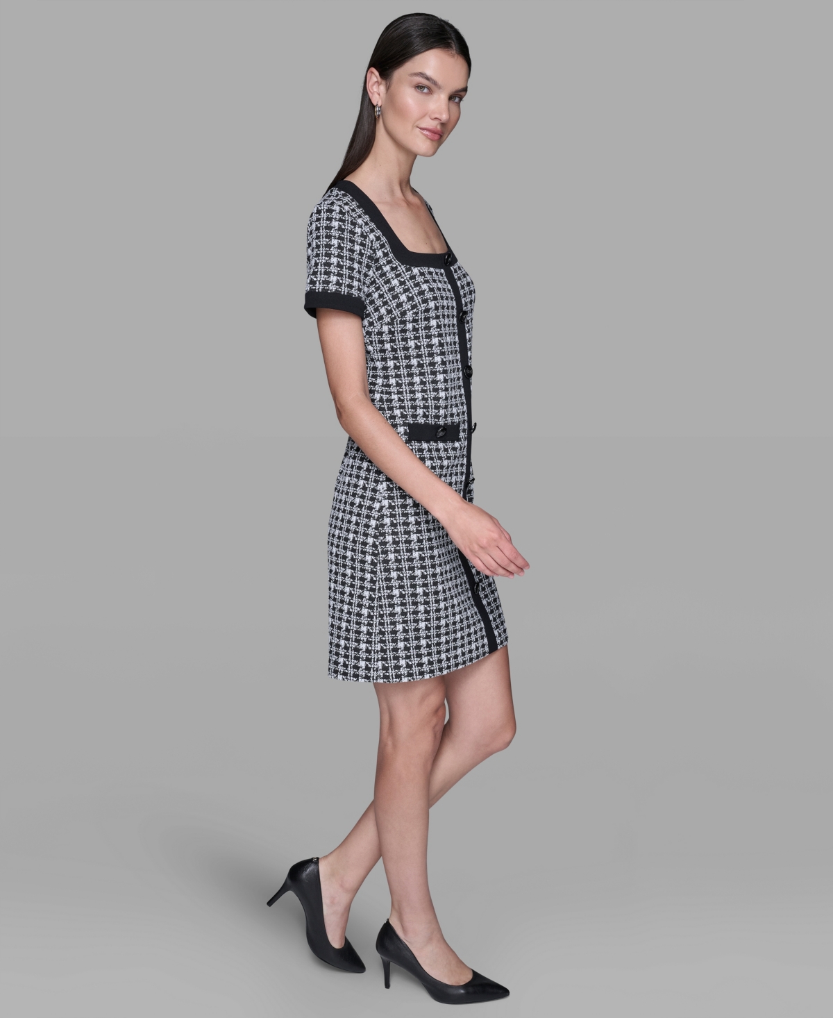 Karl Lagerfeld Women's Houndstooth Scuba Crêpe Shift Minidress In Black