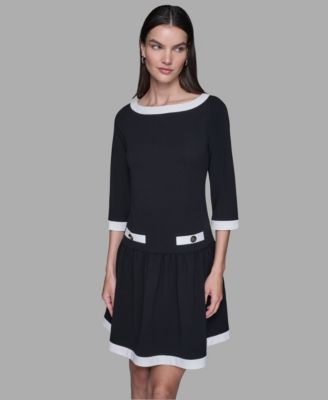 Women's Scuba Crepe Boat Neck A-Line Dress