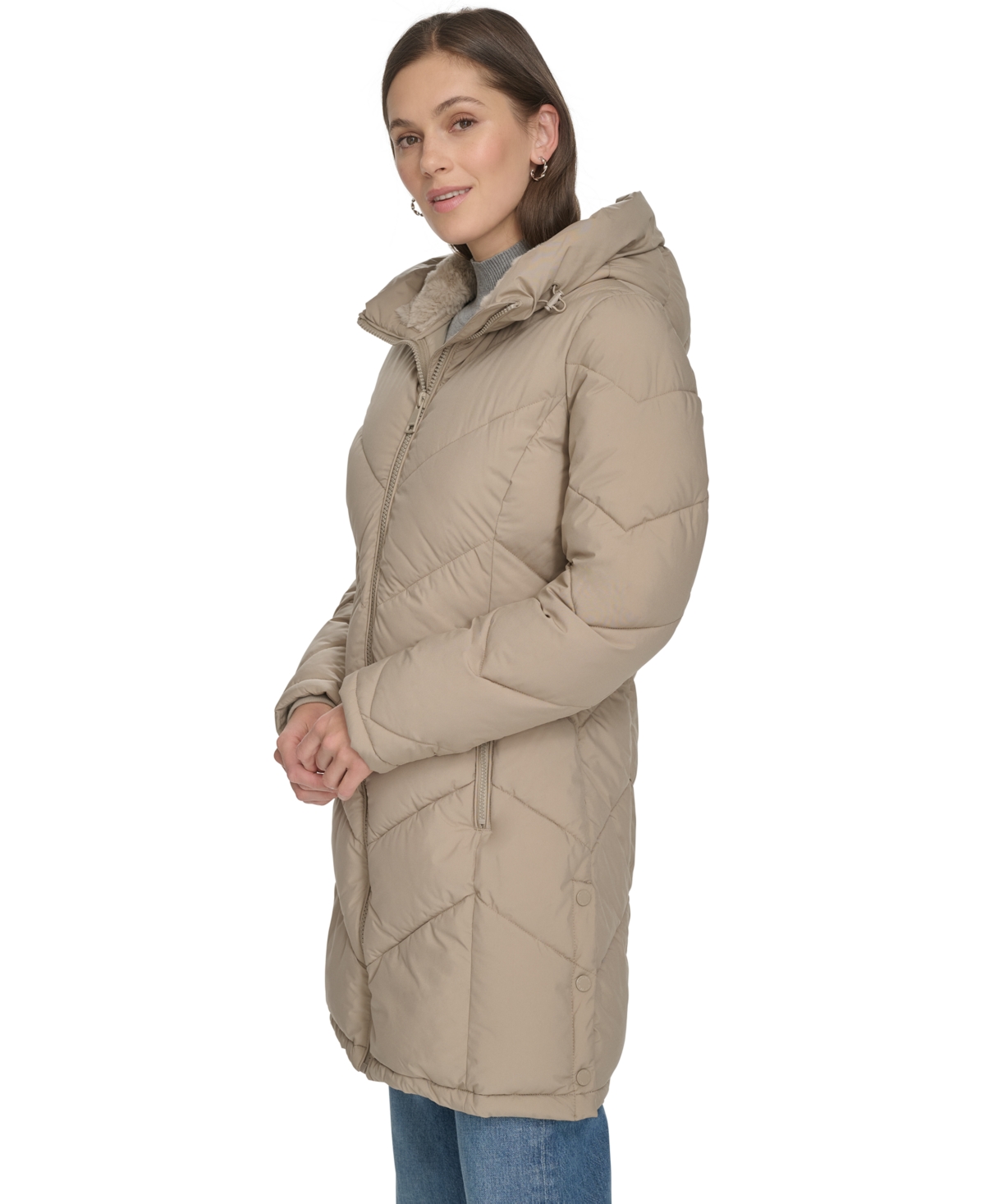 Calvin Klein Women's Lined Hooded Puffer Coat In Neutral