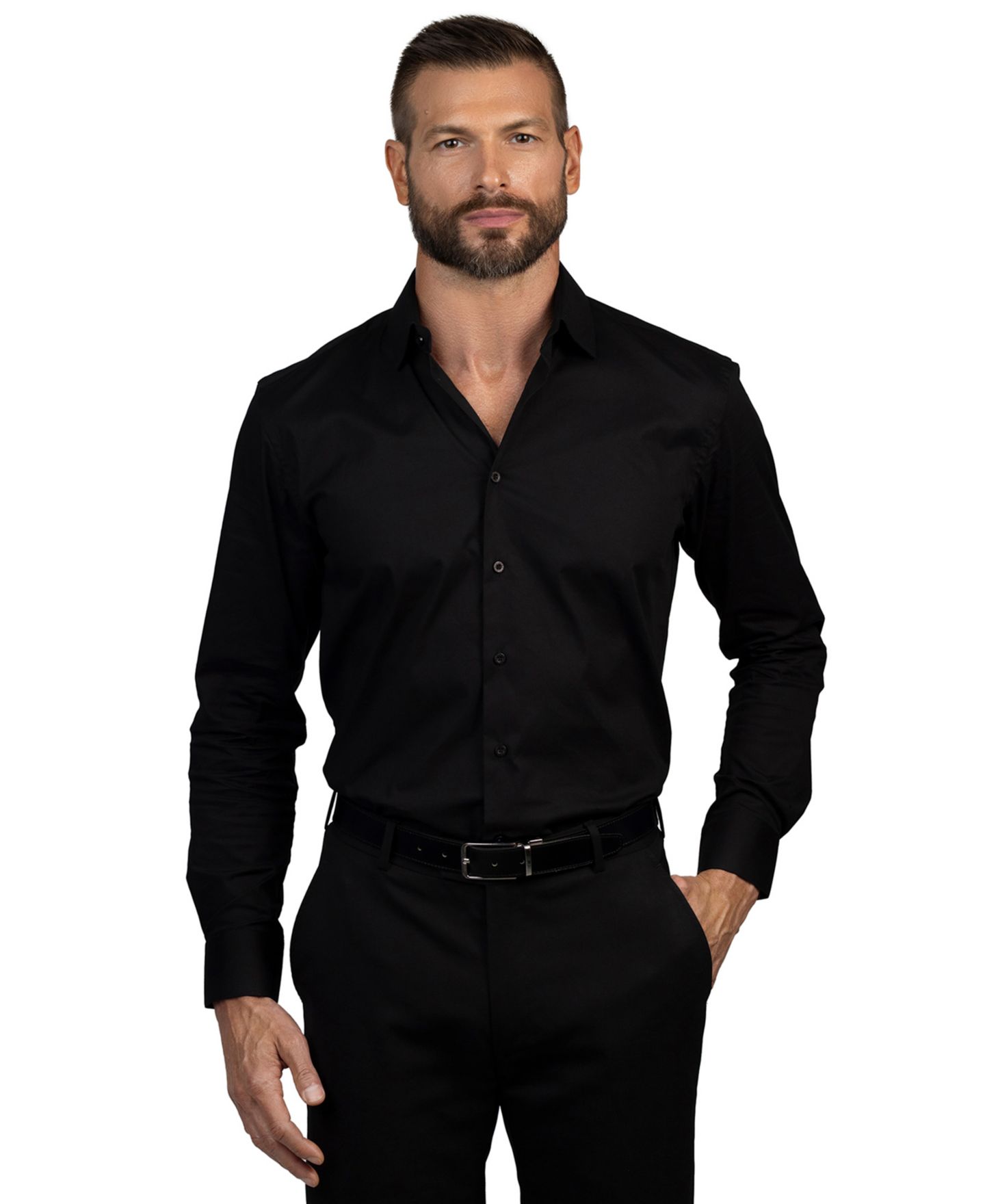Мужская рубашка Vince Camuto Solid Slim-Fit Dress Shirt, цвет: Чёрный однотонный — фото 1