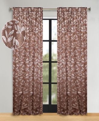 Washable Leaves Room Darkening Back Tab Curtains