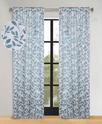 Leaves Semi Blackout Back Tab Washable Room Darkening Curtains, Set of 2