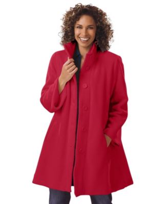 Plus Size Fleece Swing Funnel-Neck Coat