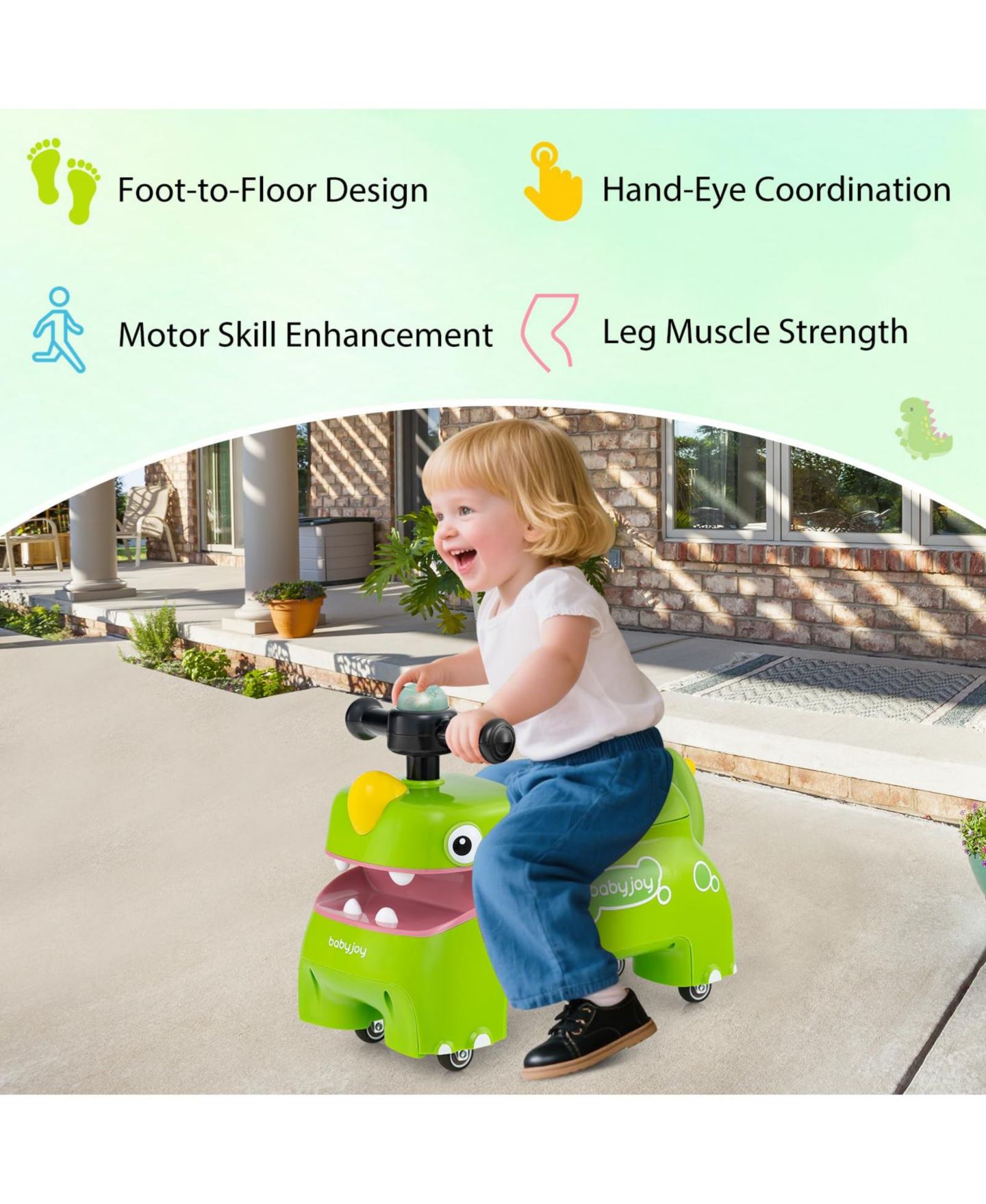 Детская игрушка Mecale Dinosaur Ride-On Car with Lights and Music, Ages 18+ Months, цвет: Зелёный — фото 9