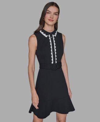 Women's Belted Collared A-Line Dress