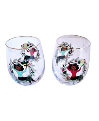 Shark Tank Holiday Holly Stemless Wine Glasses, Set of 2