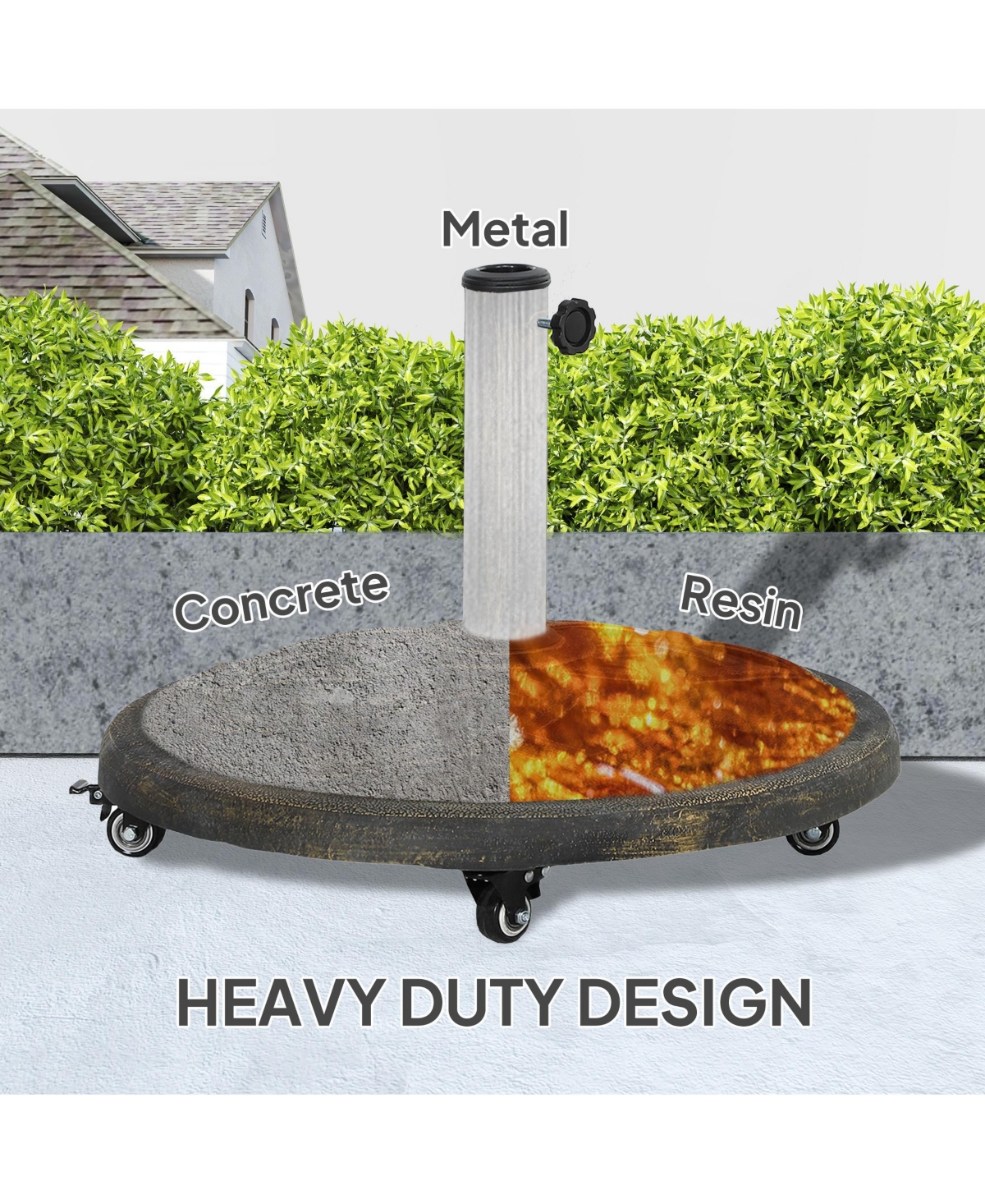 Outsunny Round Patio Umbrella Base with Wheels, 44 lbs Resin Umbrella Sd