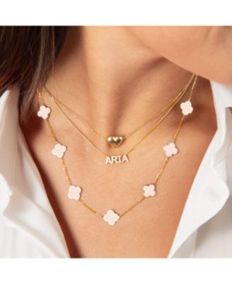 Small Pink Pearl Clover Necklace 14K Gold