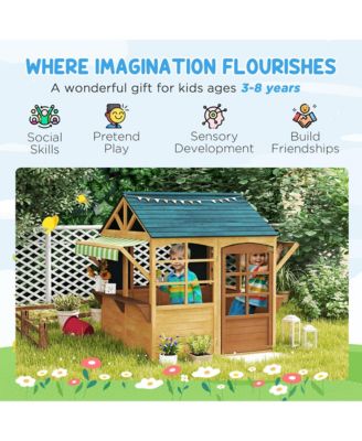 Outdoor Playhouse, Foldable Wooden Kids Cottage,