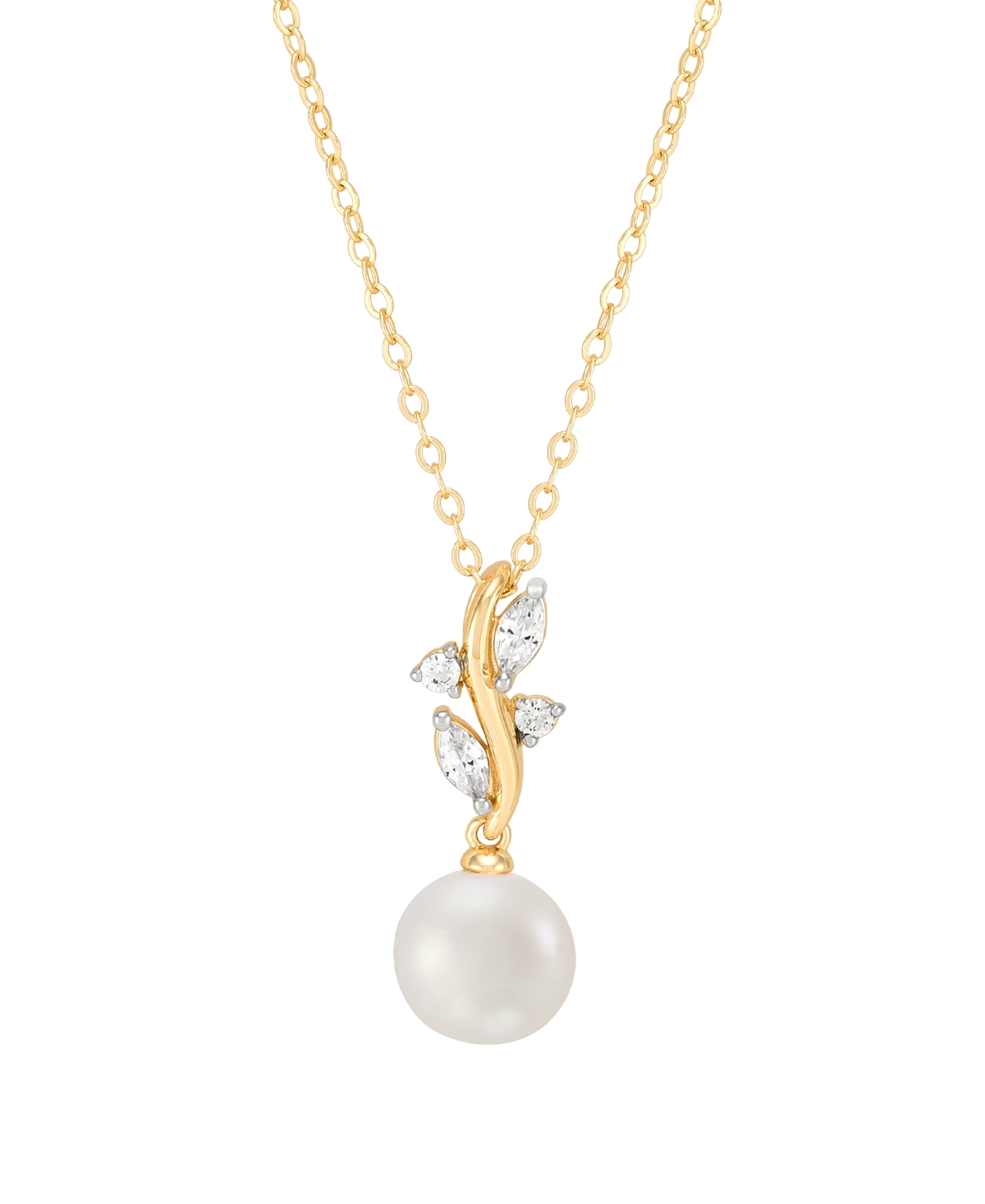 Macy's 2-pc. Cultured Freshwater Pearl (7-8mm) And White Cubic Zirconia Drop Earrings And Pendant Necklace In Gold