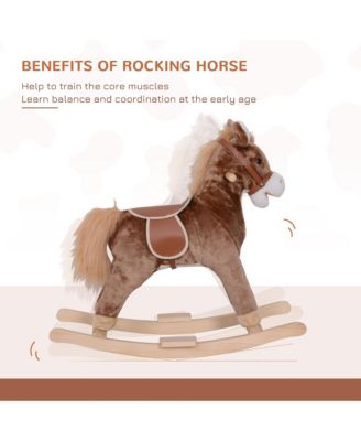 Kids Rocking Horse with Soft Plush Body & Wooden Base for Years 3+