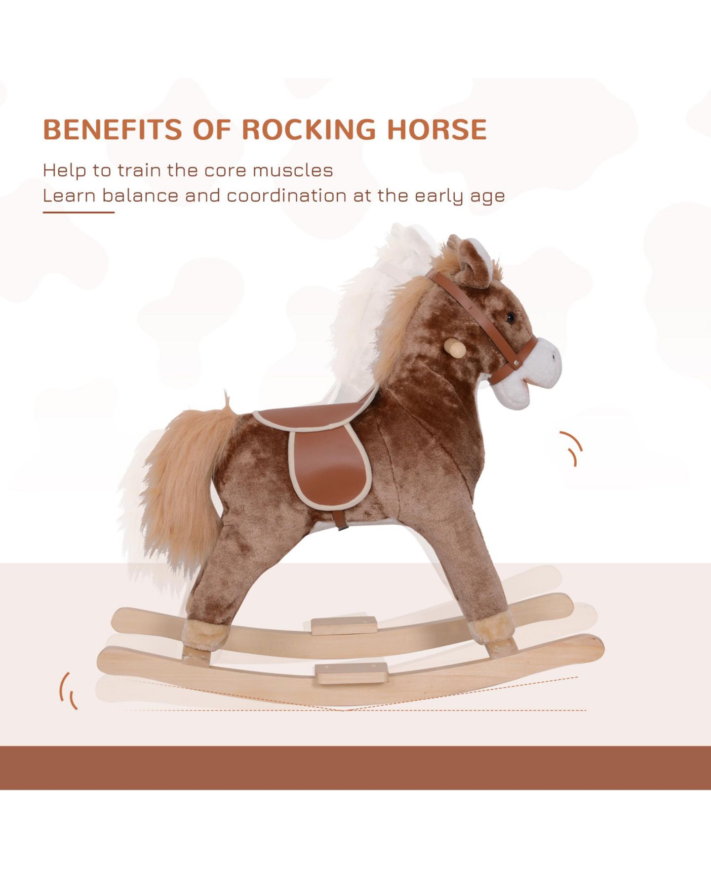 Детская мягкая игрушка Qaba Soft Plush Rocking Horse with Wooden Base, 88 lbs. Capacity, Ages 3+ — фото 3