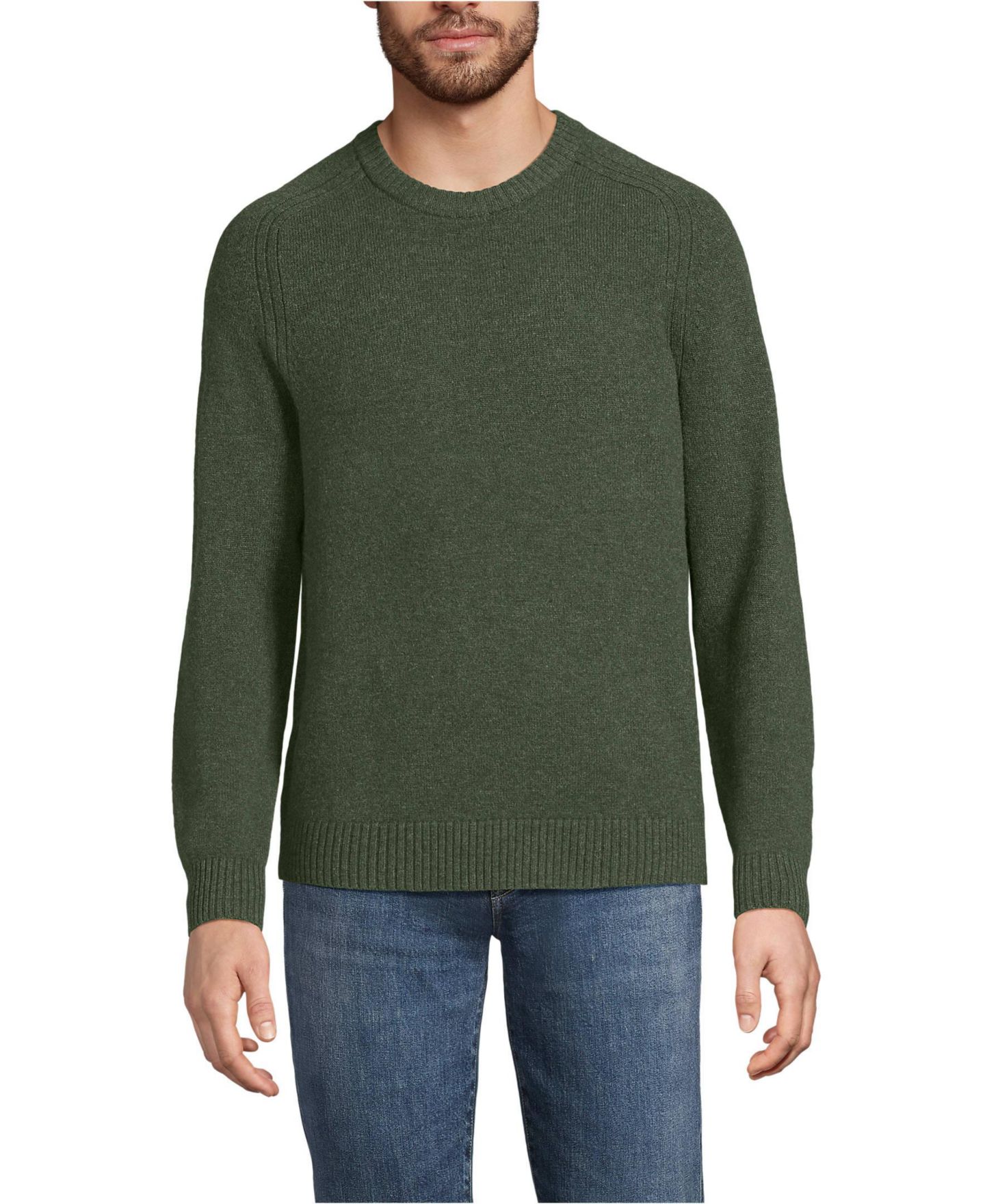 Мужской свитер Lands' End Long Sleeve Lambswool Crewneck, цвет: Thyme — фото 1