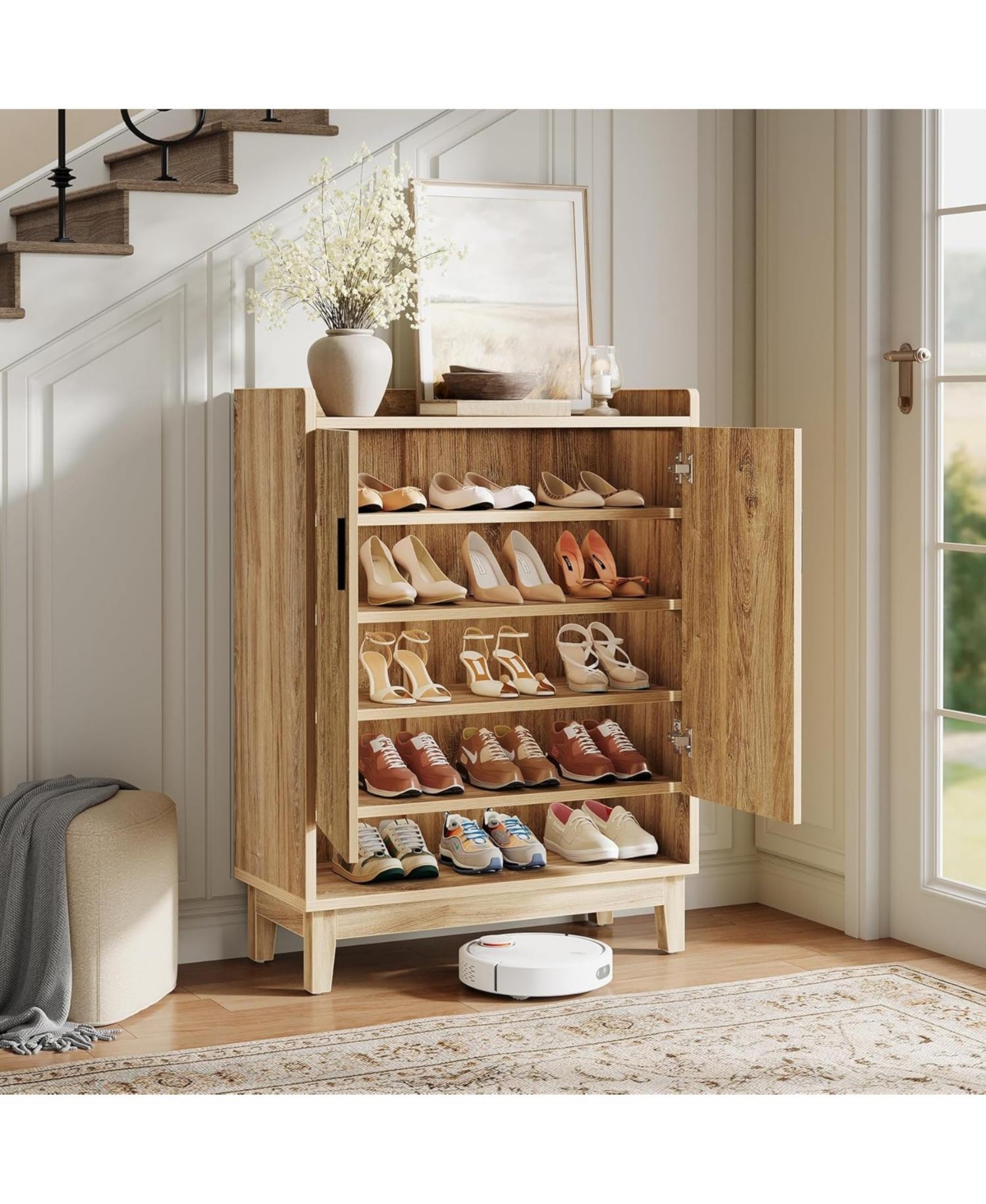 Tribesigns Shoe Cabinet with Doors, 20-Pair Entryway Shoe Storage Cabinet, Farmhouse Shoe Organizer