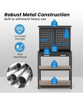 Tool Storage Workbench with Pegboard with 14 Hanging Accessories for Garage-Black and Blue