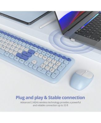 Retro Typewriter Wireless Keyboard And Mouse Set - Full-Size Slim Design, Low-Noise - Blue