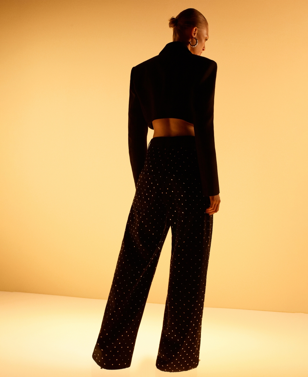 Mango Women's Wide Leg Rhinestone Jeans