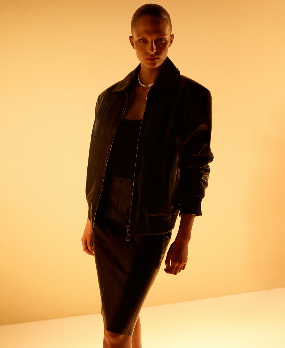 Mango X Kaia Gerber Leather Pencil Skirt In Black