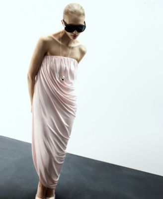 Women's Asymmetrical Strapless Ruched Dress