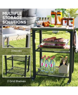 Outdoor Grill Cart, Pizza Oven Table w/ Stainless Steel Top