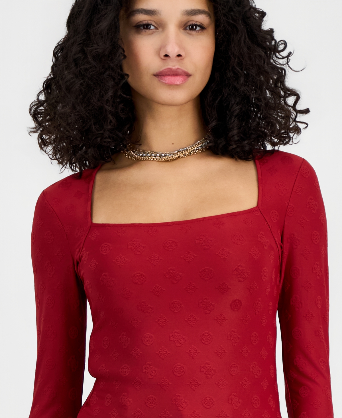 Guess Women's Elleona Jacquard Square-Neck Top