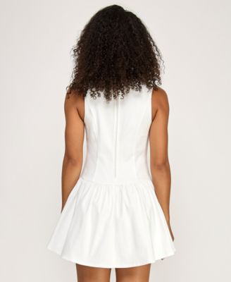 Juniors' Sleeveless Drop Waist Ruffle Short Dress