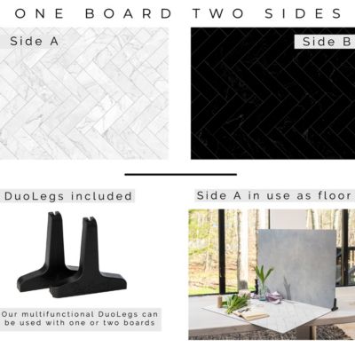 Duo Board - 30x40" Double Sided Surface Board, Zigzag Marble White/Zigzag Marble Black