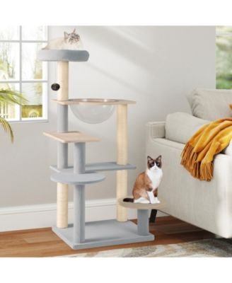 Modern Cat Tree 44 Inch Multi-level Cat Tower w/ Removable Padded Top Perch