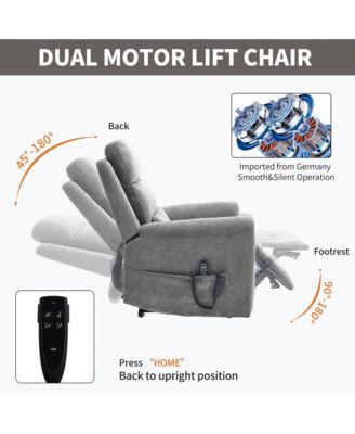 Chenille Dual Motor Infinite Position Up to 350 LBS Power Lift Recliner Chair with 8-Point Vibration Massage and Lumbar Heating,Blue