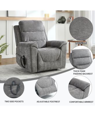 Chenille Dual Motor Infinite Position Up to 350 LBS Power Lift Recliner Chair with 8-Point Vibration Massage and Lumbar Heating,Blue