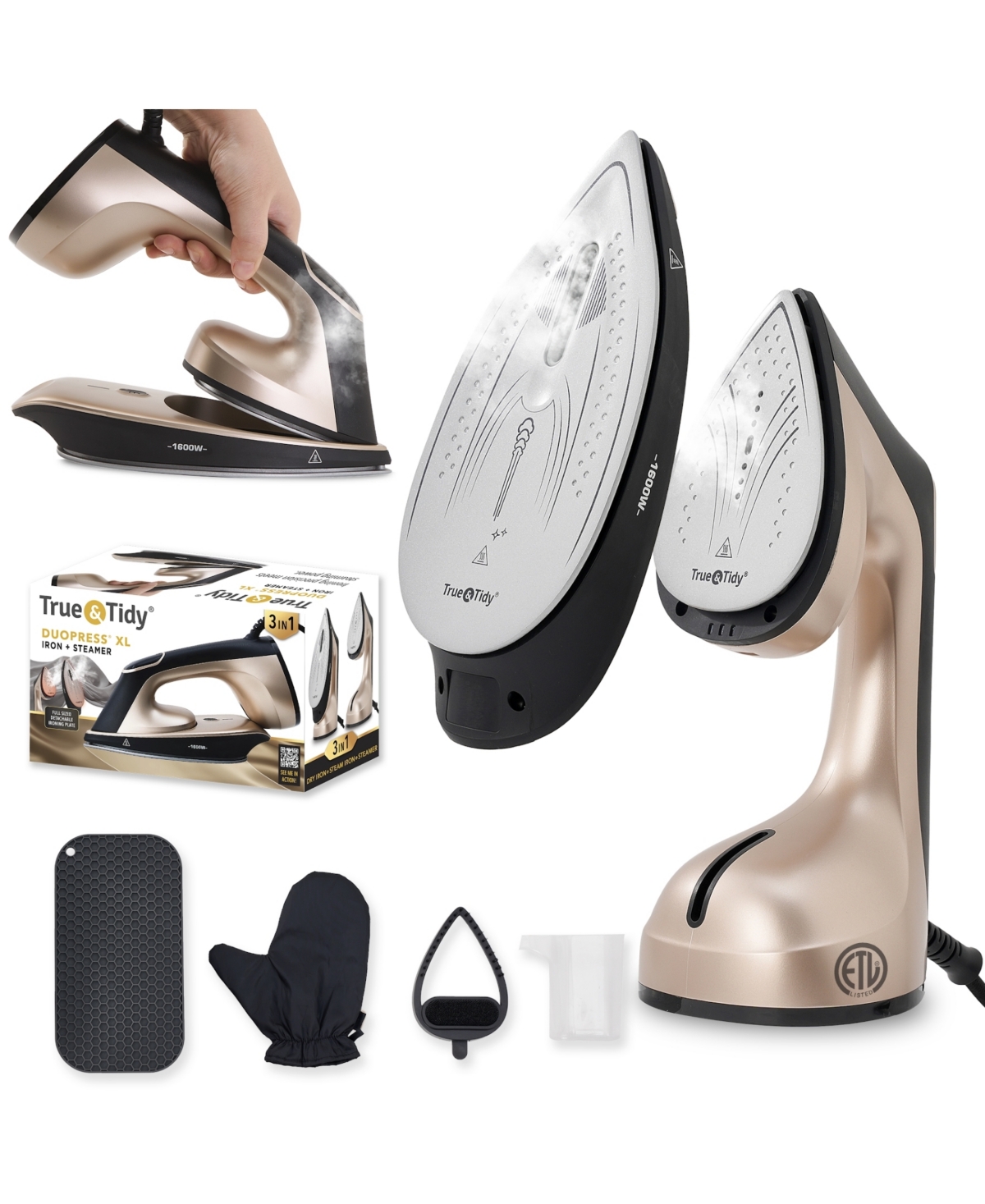 True & Tidy Duopress Xl Iron And Steamer In White