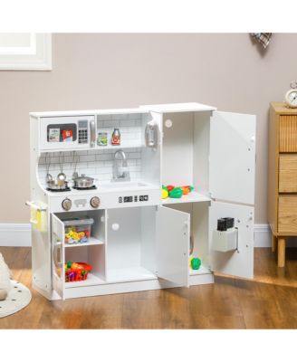 Play Kitchen, Kids Kitchen Playset w/ Play Phone & Chalkboard,