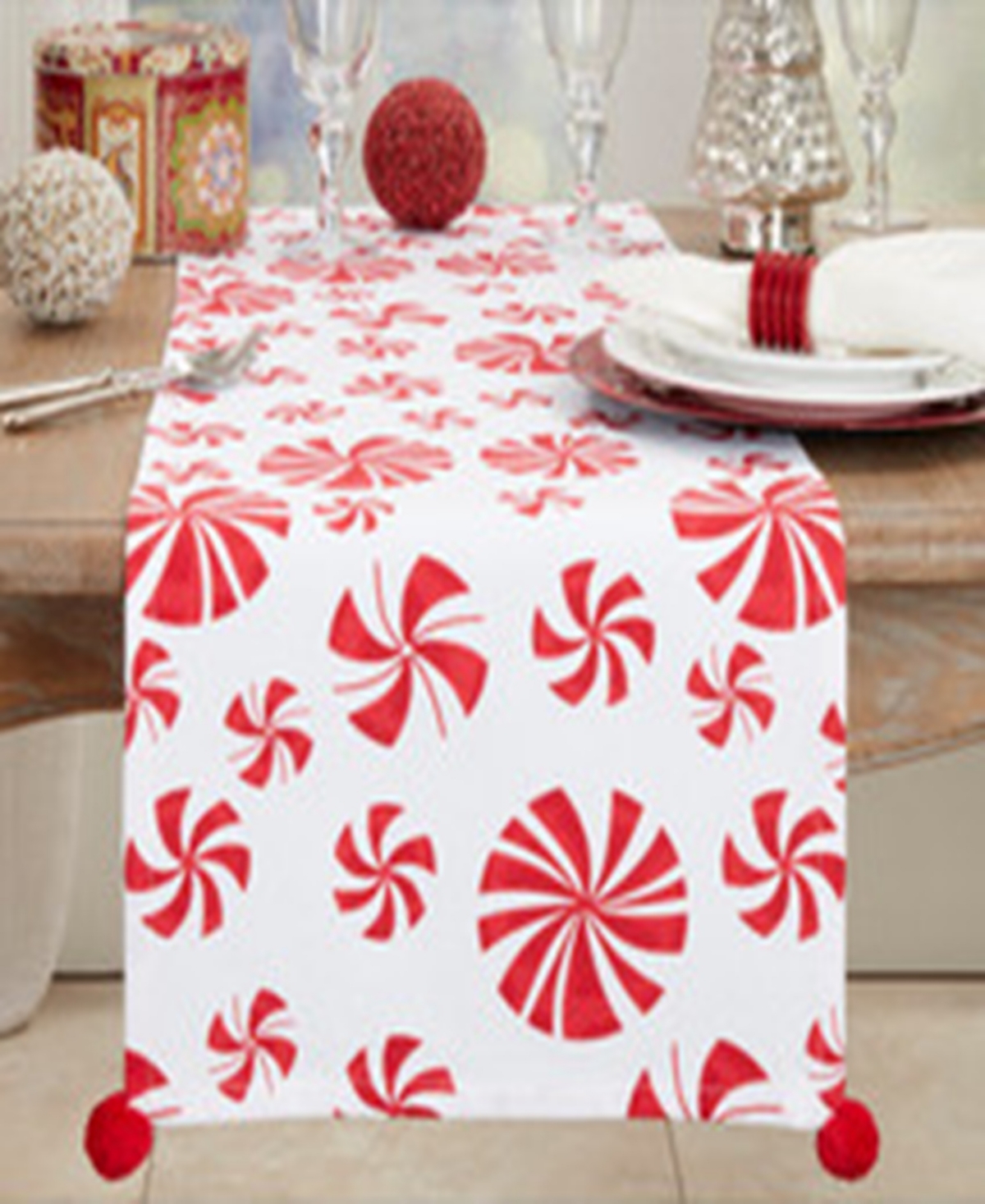 Saro Lifestyle Sweet Peppermint Candy Table Runner, 16" X 54" In Red