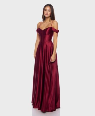 Juniors' Off-The-Shoulder Charmeuse Gown