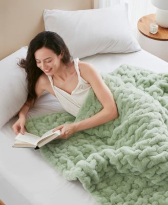 Ruched Reversible Faux-Fur Throw, 50" x 60"