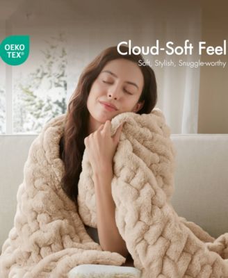 Ruched Reversible Faux-Fur Throw, 50" x 60"