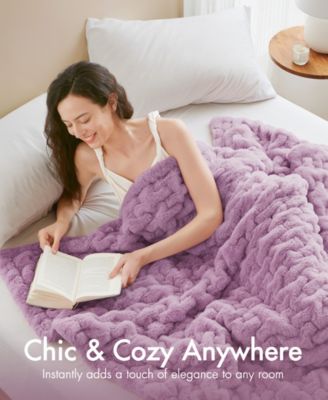 Ruched Reversible Faux-Fur Throw, 50" x 60"