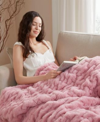 Ruched Reversible Faux-Fur Throw, 50" x 60"