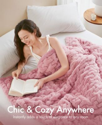 Ruched Reversible Faux-Fur Throw, 50" x 60"