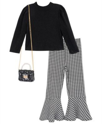 Rare Editions - Girls 4T-6X 3-Piece Long-Sleeve Top, Handbag and Pants Set