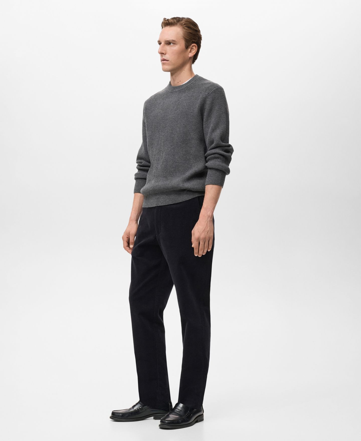 Мужской свитер MANGO Ribbed Wool-Blend, цвет: Тёмный меланжевый серый — фото 5