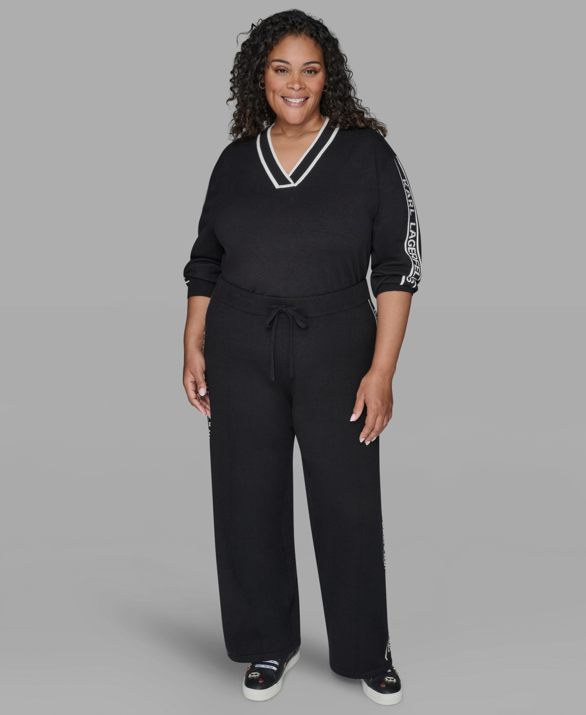 Karl Lagerfeld Plus Size Wide Leg Side Logo Pants In Multi