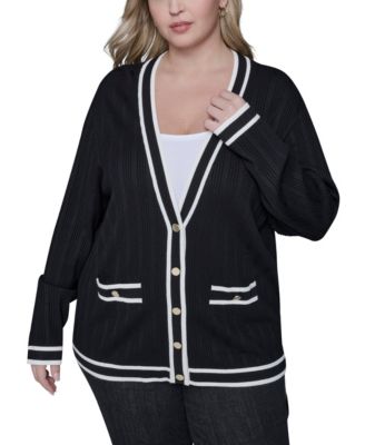 KARL LAGERFELD PARIS - Plus Size V-Neck Button Front Sweater